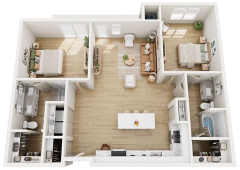 Floor plan for 2 beds, 2 baths, 1189 sqft